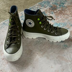 Converse Olive Green High-Top Platform Sneakers with White Sole